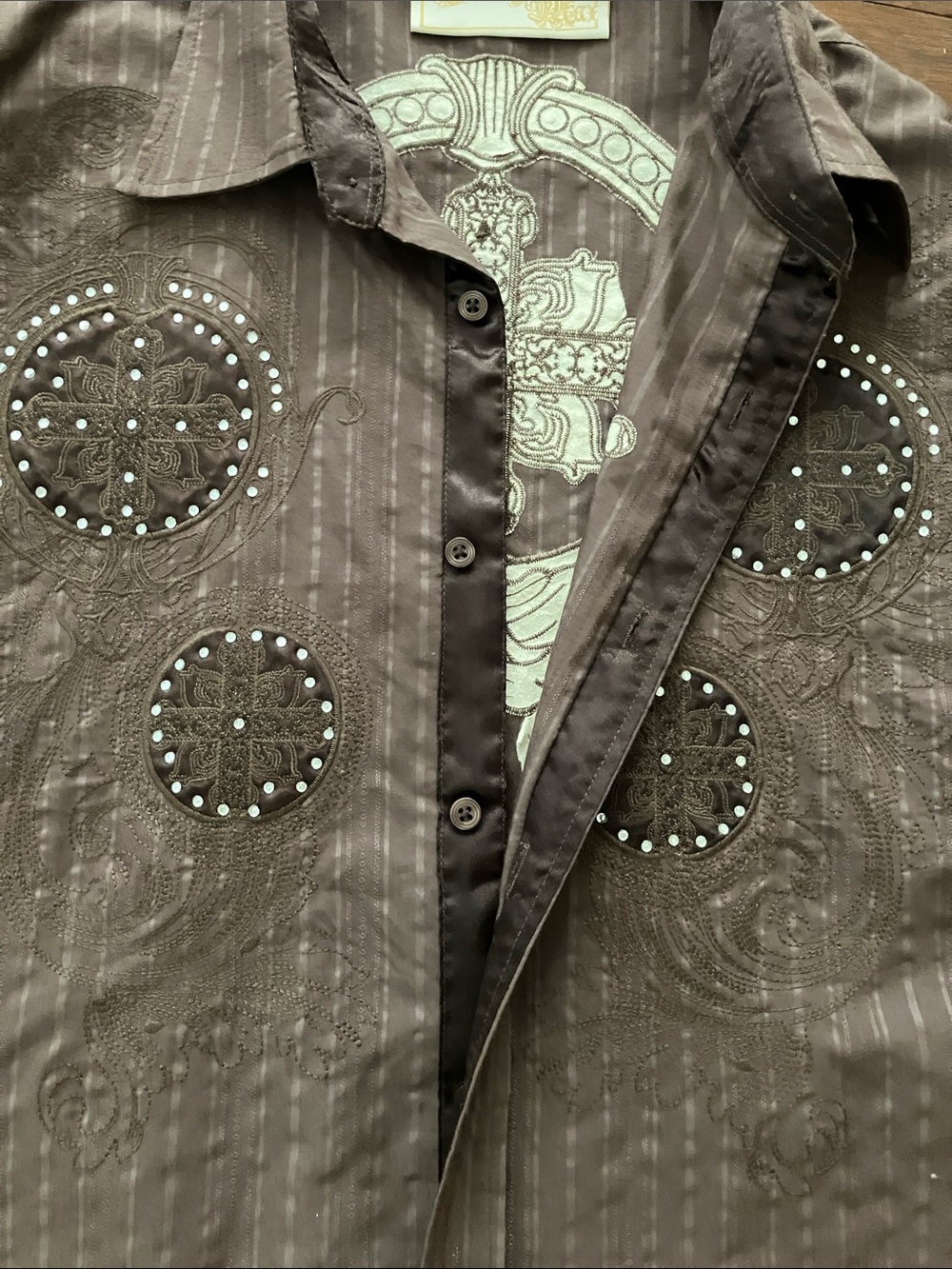 Franky Max XL Embellished Embroidered Western Rockabilly Shirt Chocolate Brown - Picture 7 of 16